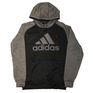 Adidas Hoodie Pullover Black Grey Climawarm Sweatshirt Small Big logo with pocke